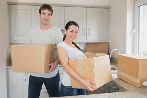 Organised furniture storage unit in Croydon with boxed items